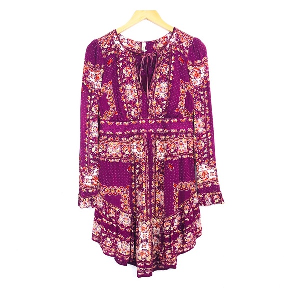 Free People Dresses & Skirts - FREE PEOPLE Purple Boho Dot Floral Tunic Dress XS